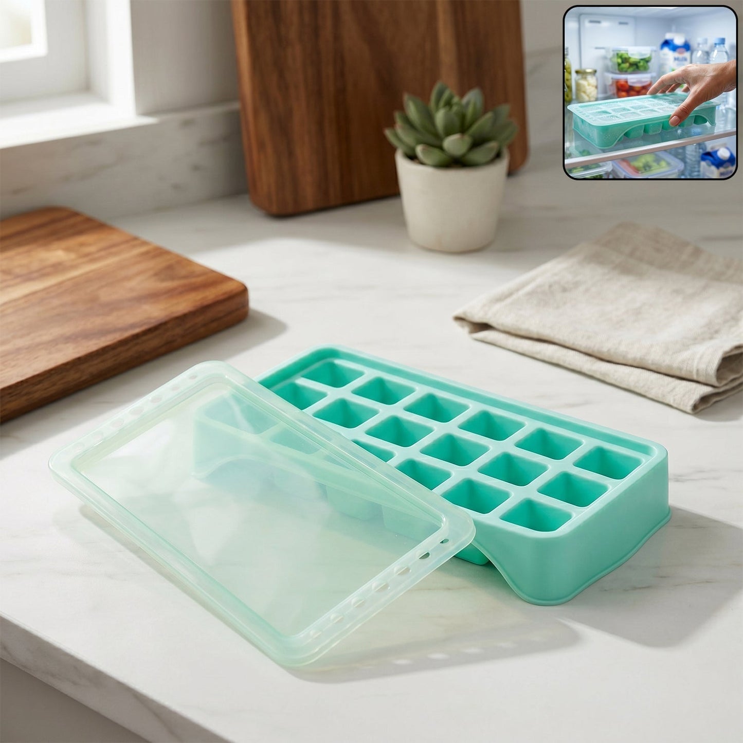 Premium 18‑Grid Pop Up Ice Tray with Lid (1 Pc)