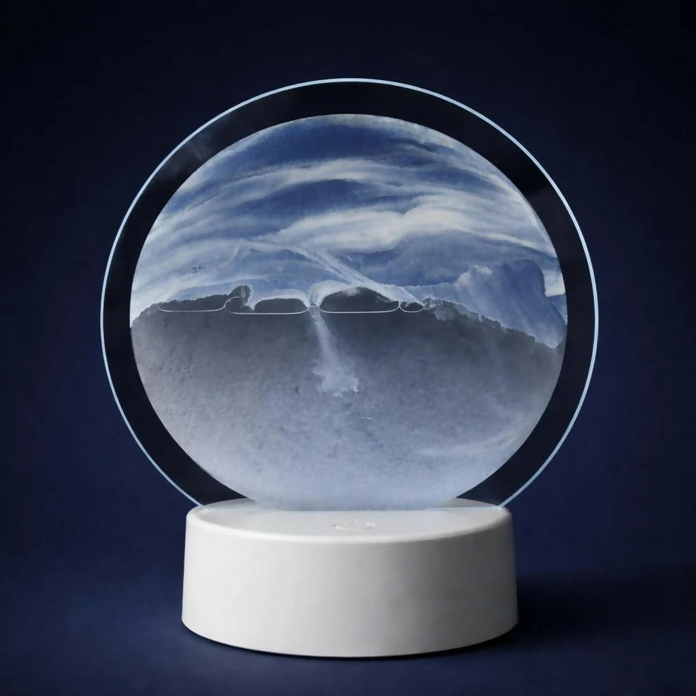 Blue Round Moving Sand Art LED Lamp Decorative Desk Night Light