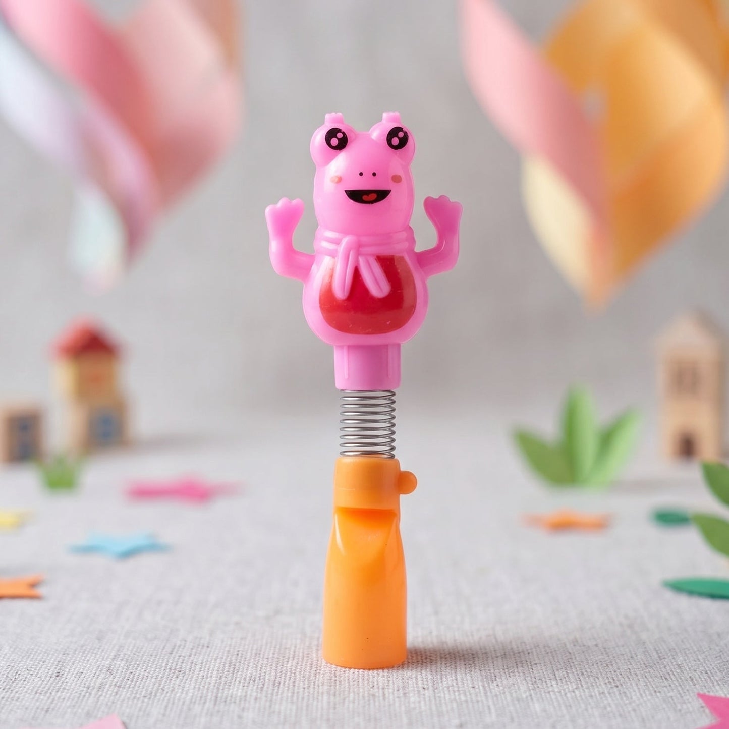 Kids Cartoon Spring Frog Toy With Toothbrush Set (2 Pc Set)