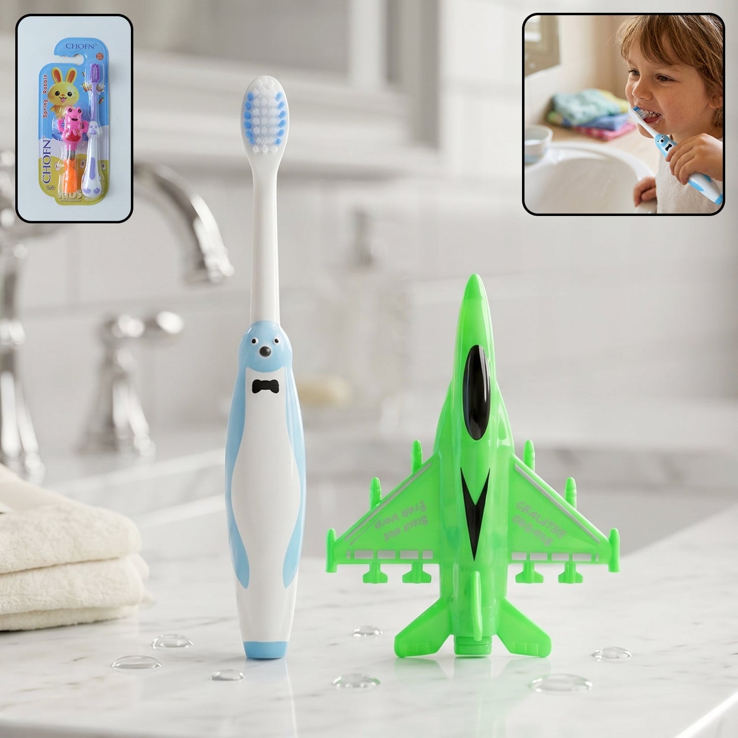 Kids Toothbrush and Airplane Keychain Toy Set