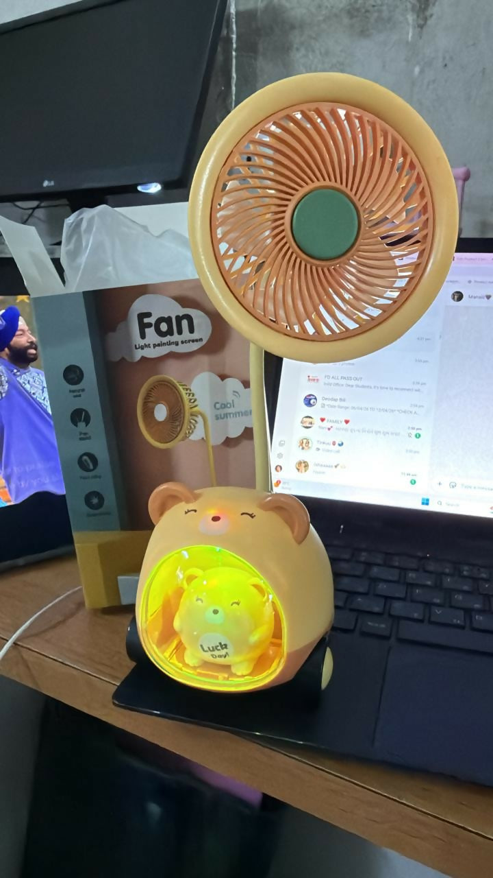 Cute Kids Desk Fan Pen Stand Sharpener with Night Lamp