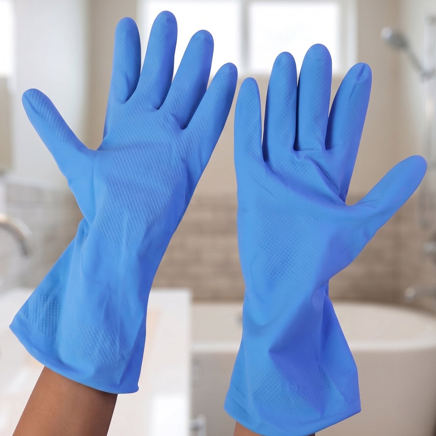 Large Victor Blue Cleaning Rubber Gloves Reusable Kitchen Dishwashing (1 Pair)