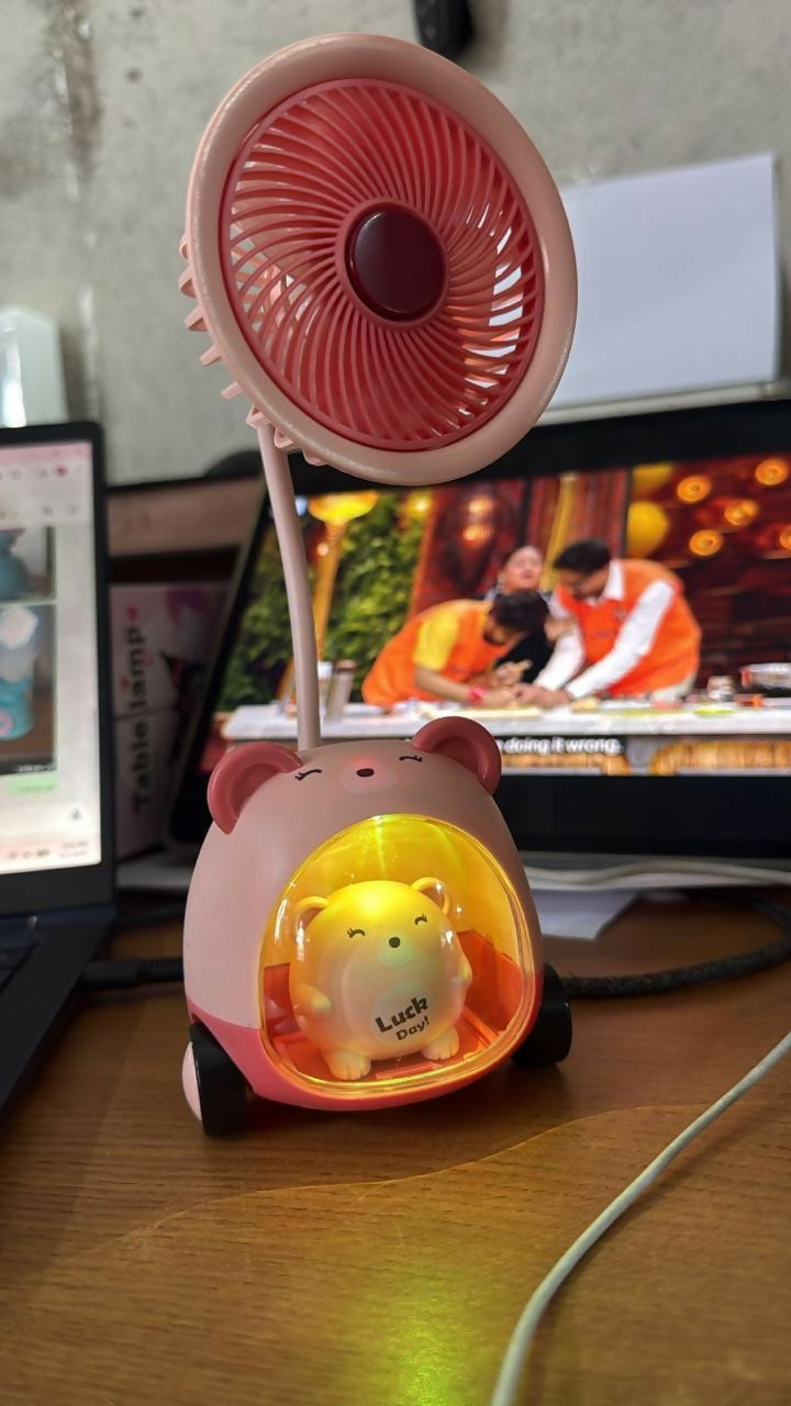Pink Cute Kids Desk Fan with Pen Stand Sharpener & Night Lamp