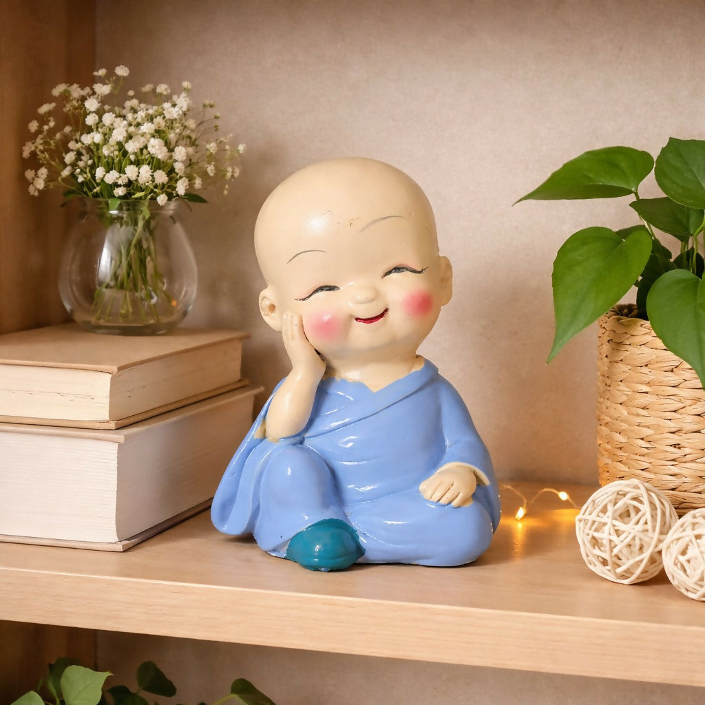 Smiling Monk Showpiece Cute Baby Buddha Desk Decor Figurine