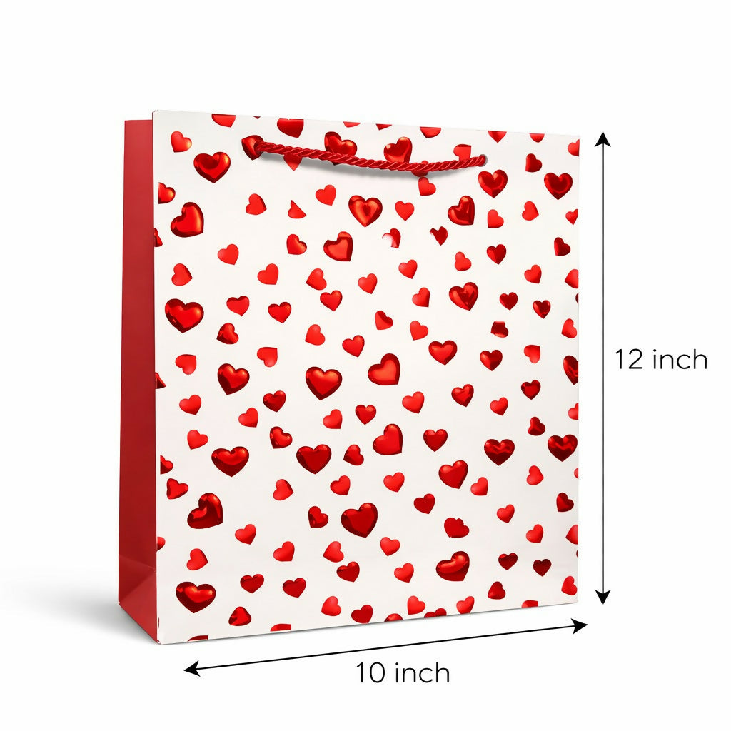 Heart Print Gift Bag with Handle Romantic Paper Carry Bag (1 PC)