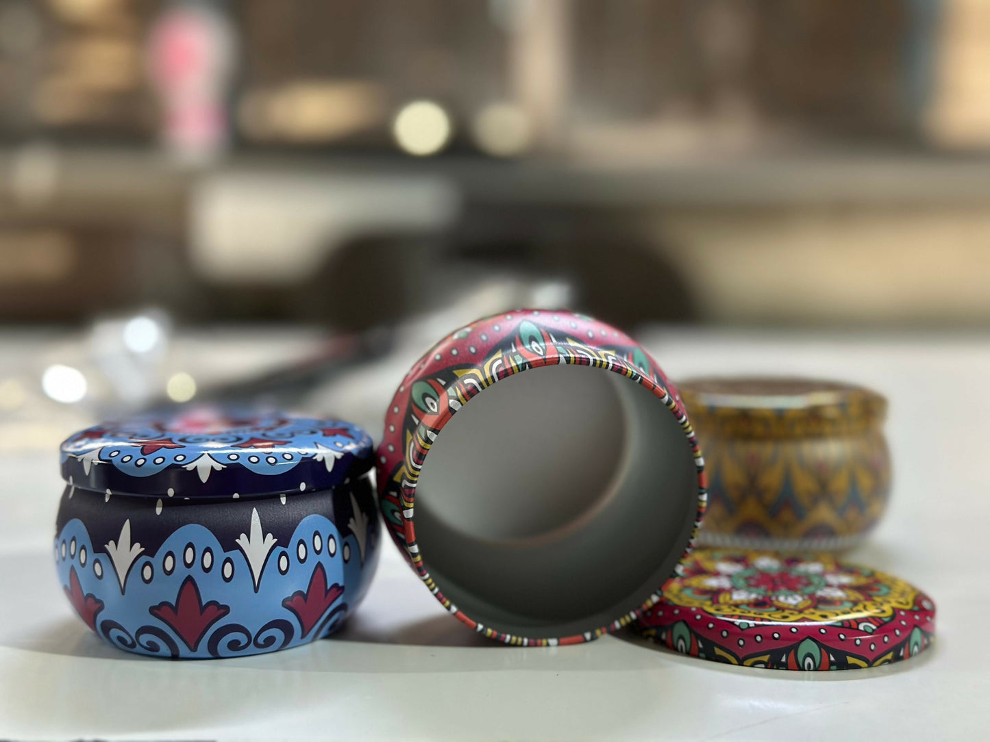 Decorative Printed Metal Storage Tin with Lid Multipurpose Container (1 PC)