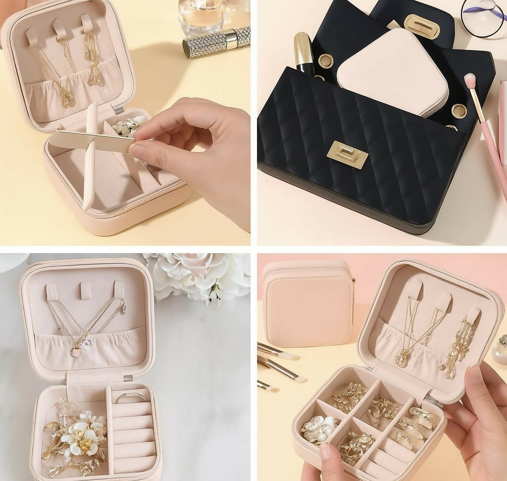 Premium Velvet Travel Jewelry Organizer Box (Blush Pink)