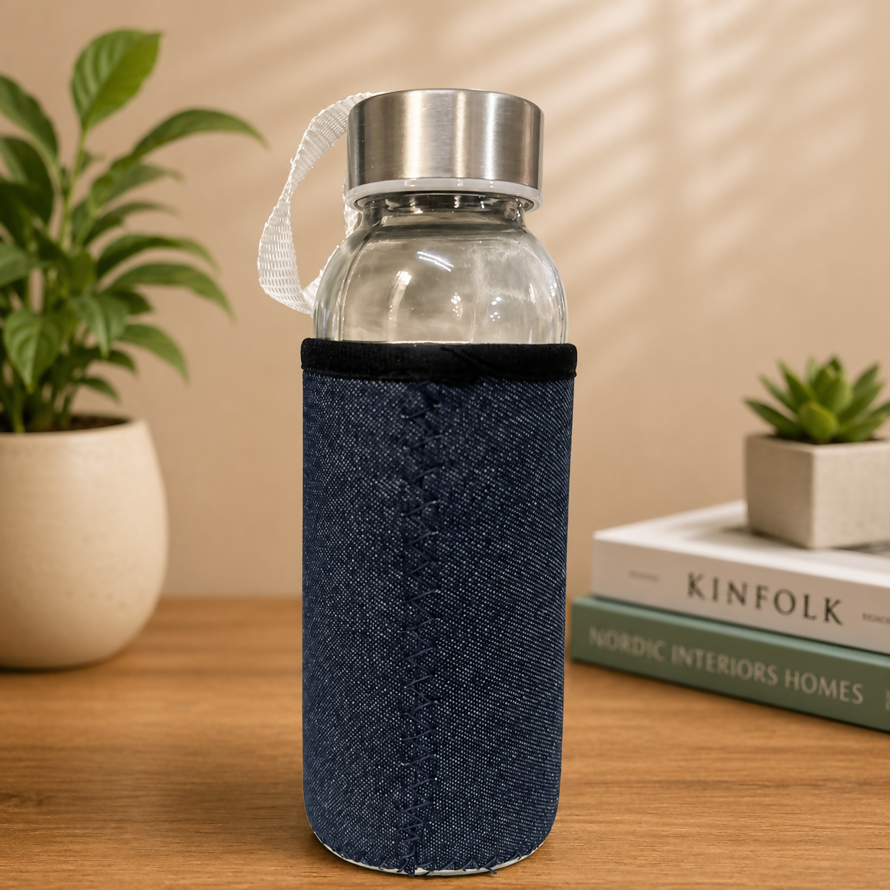 Glass Water Bottle with Sleeve Portable Drink Bottle with Strap (Mix Any One)