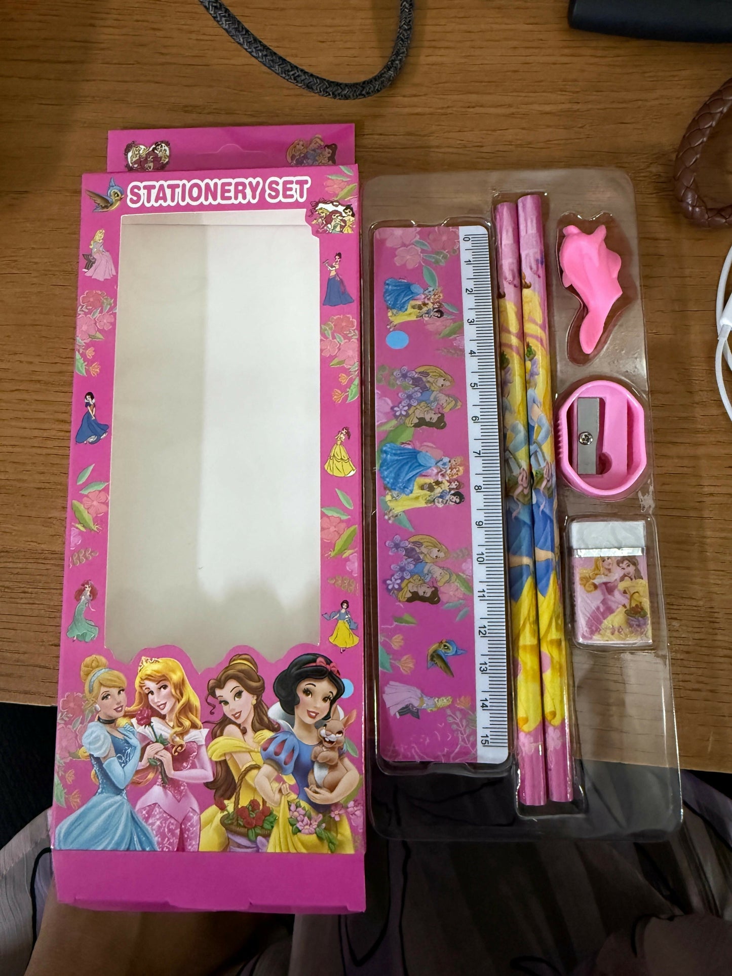 Kids Princess Stationery Set with 2 Pencils, Ruler, Eraser, Sharpener & Grip