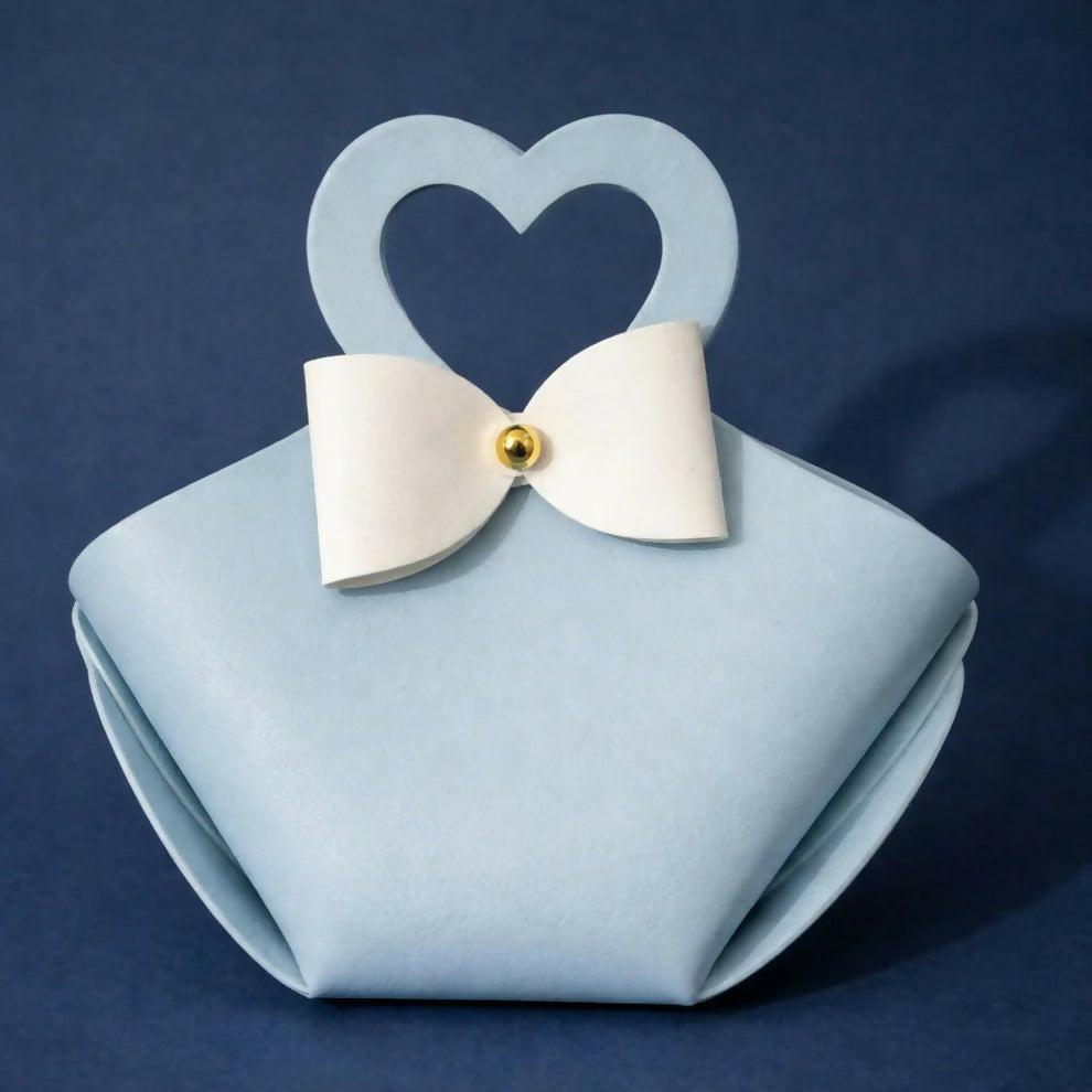 Light Blue Mini Cute Handbag with Heart Handle and Bow Design