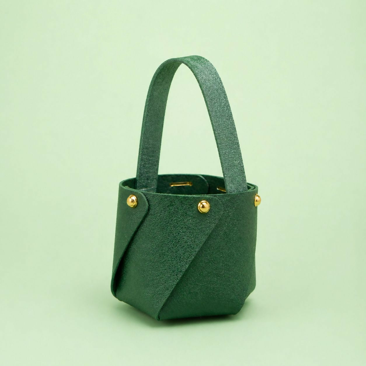 Green Mini Bucket Style Handbag with Handle and Stud Detail