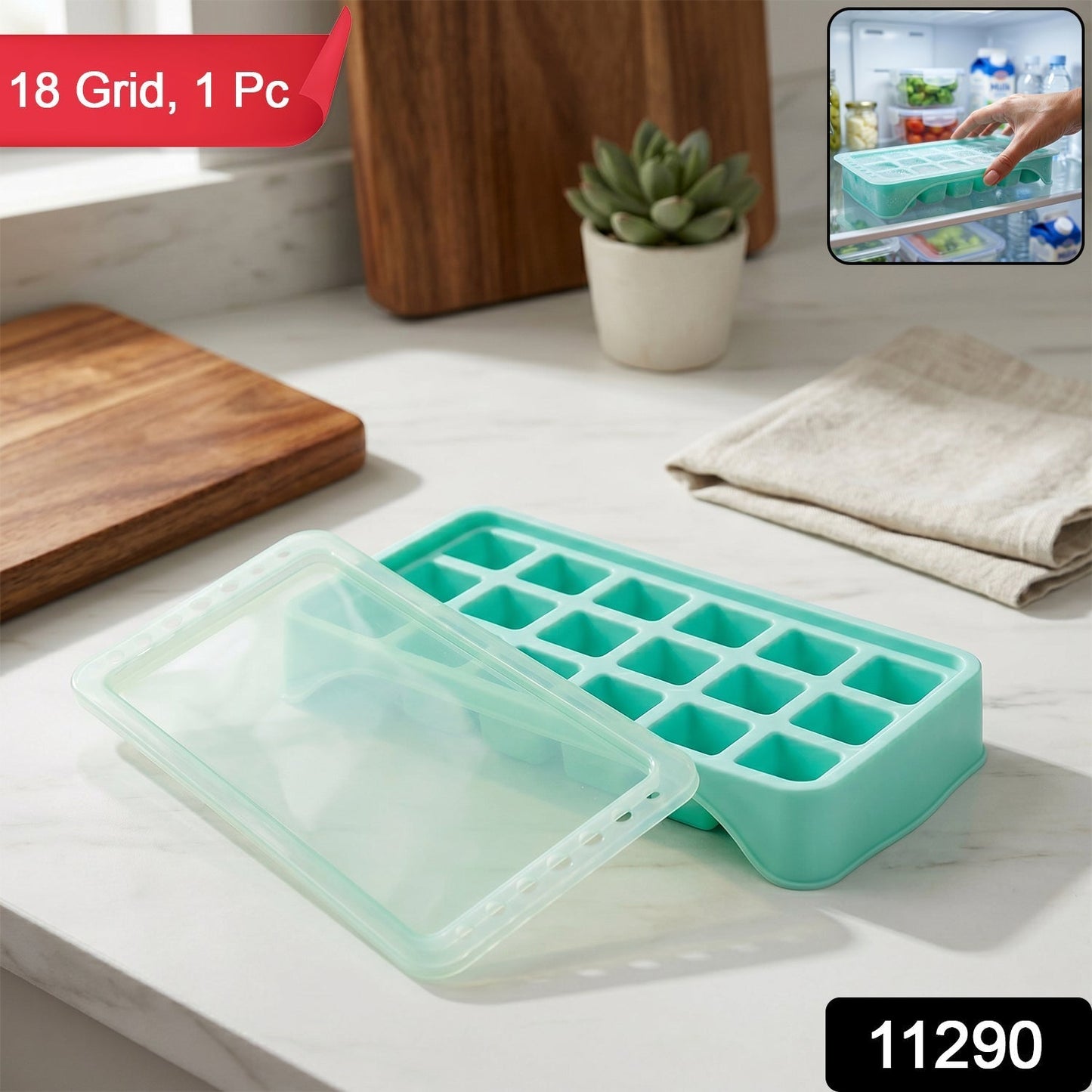 Premium 18‑Grid Pop Up Ice Tray with Lid (1 Pc)