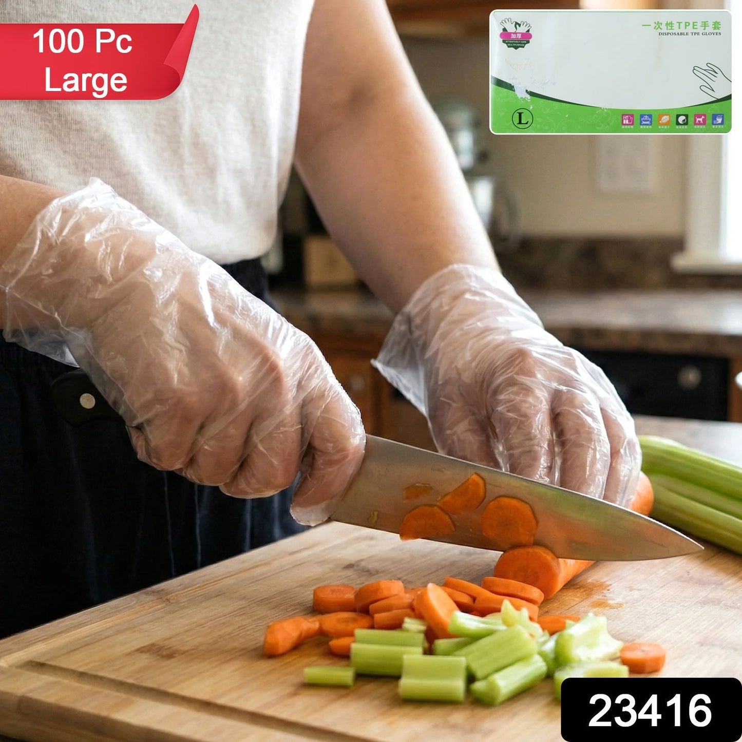 Disposable Clear Plastic Gloves (100 Pc, Large)