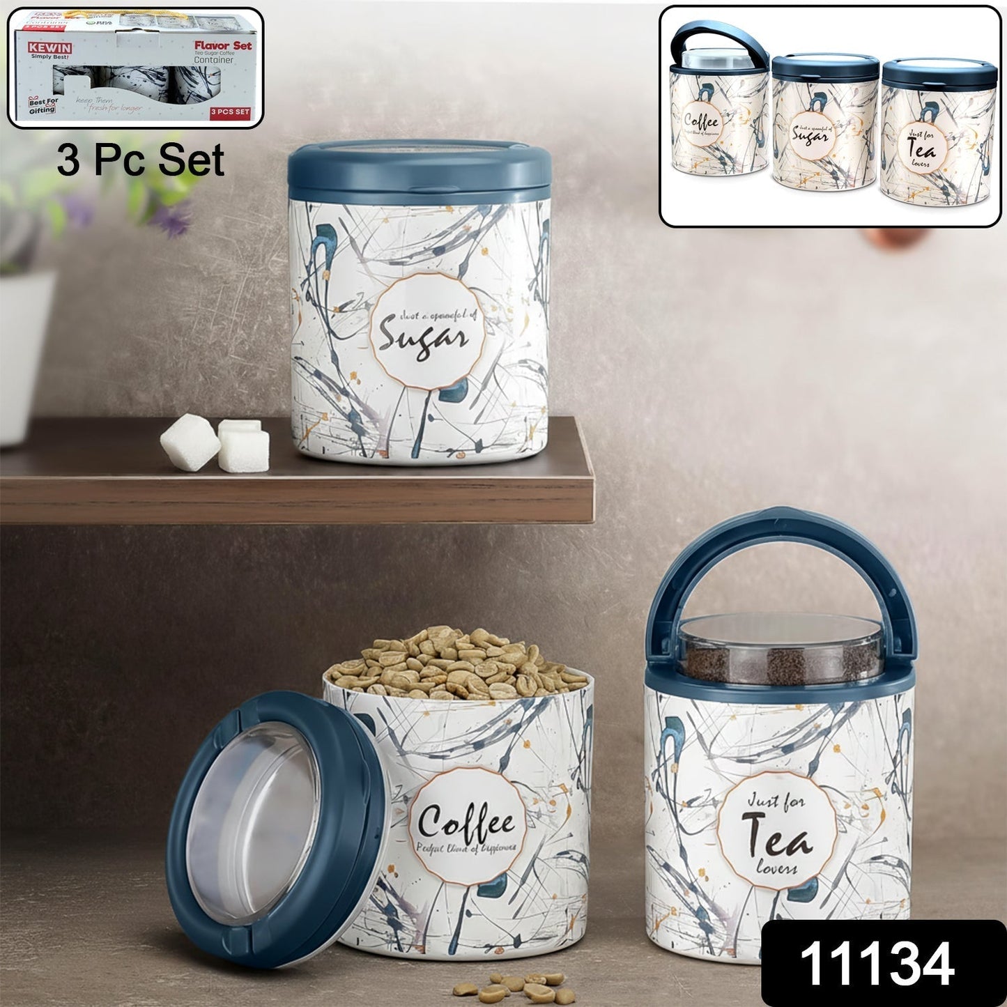 Multipurpose Plastic Tea Coffee Sugar Storage Container (3 Pc Set)