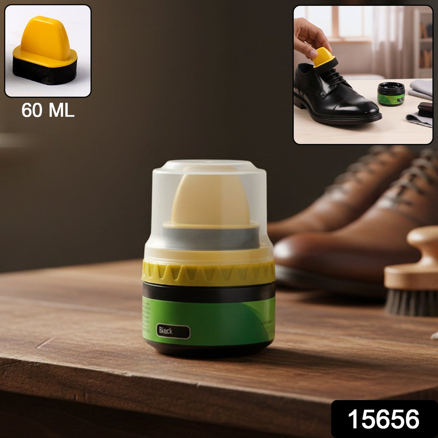 Black Shoe Polish Cream with Built-in Sponge Applicator (60 ML Approx)