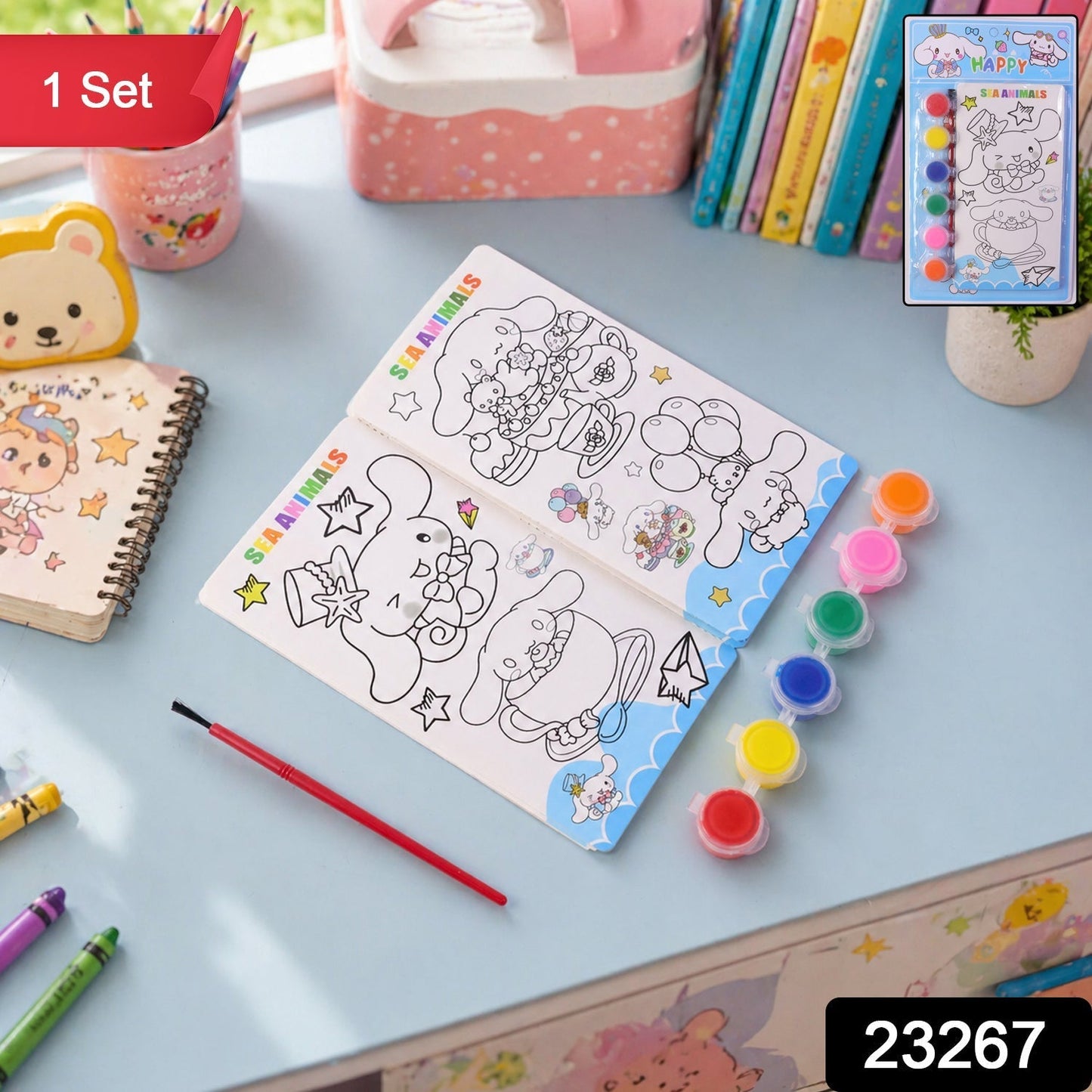 Kids DIY Colour Painting Kit with Cartoon Sketch Book (1 Set)