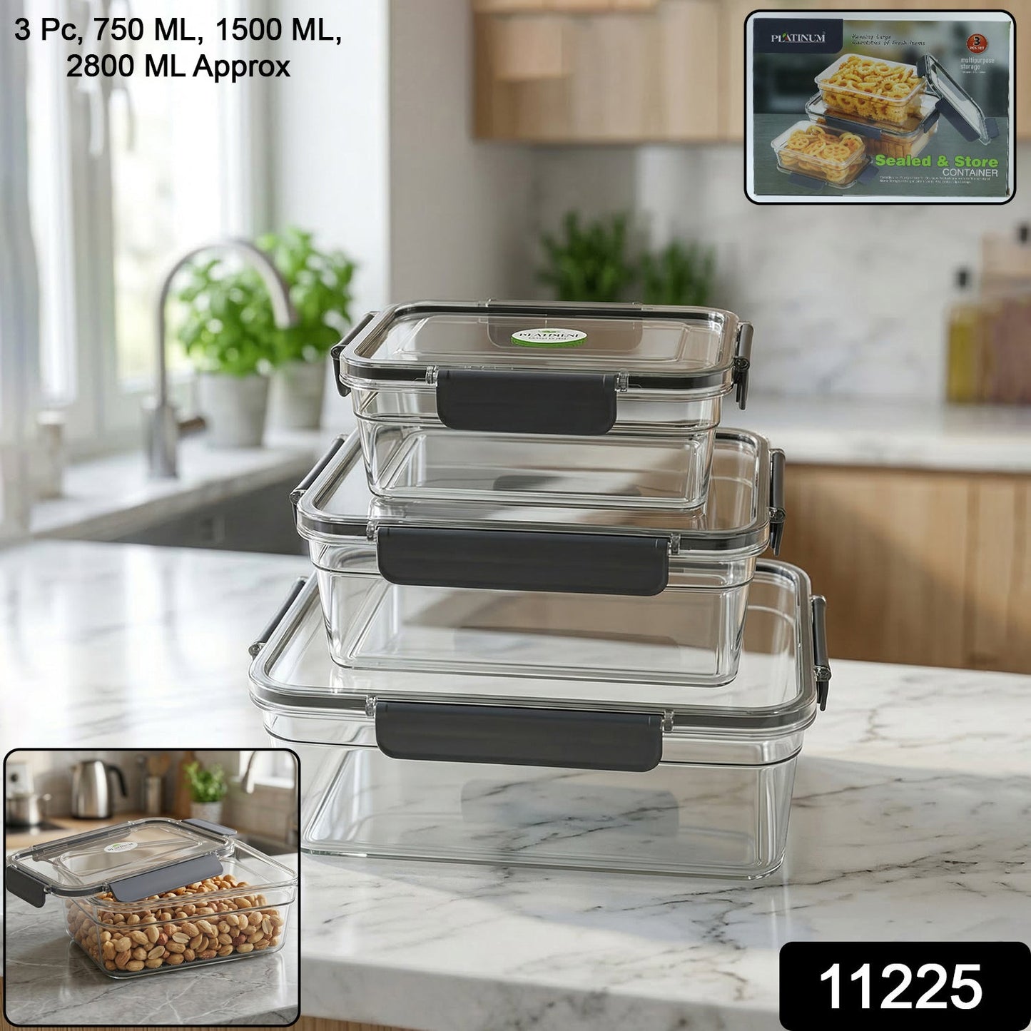 Plastic Airtight Food Storage Container Set(3 Pc, 750 ML, 1500 ML, 2800 ML)