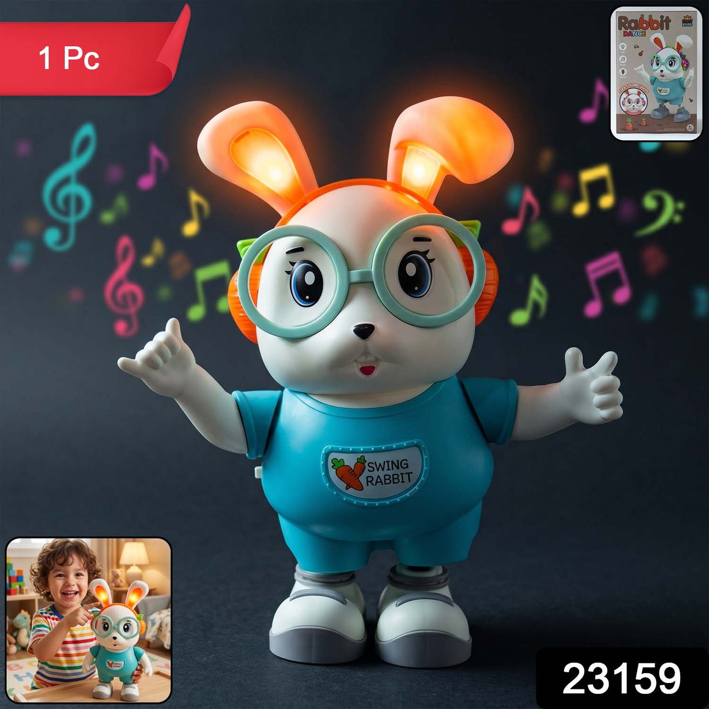 Swing Rabbit Musical Dancing Toy with Light-Up Ears (1 Pc)
