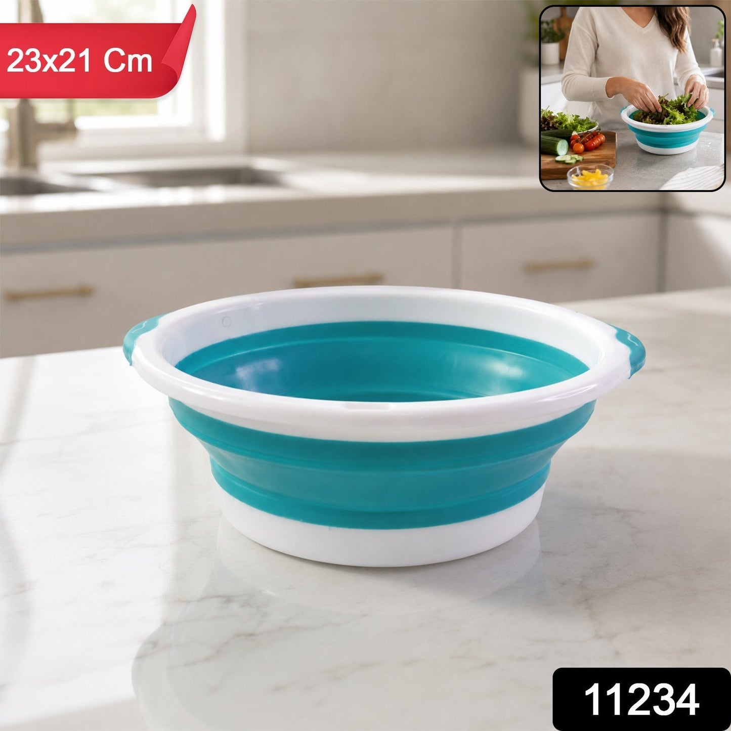 Foldable Collapsible Utility Basket with Handles - 23x21 cm