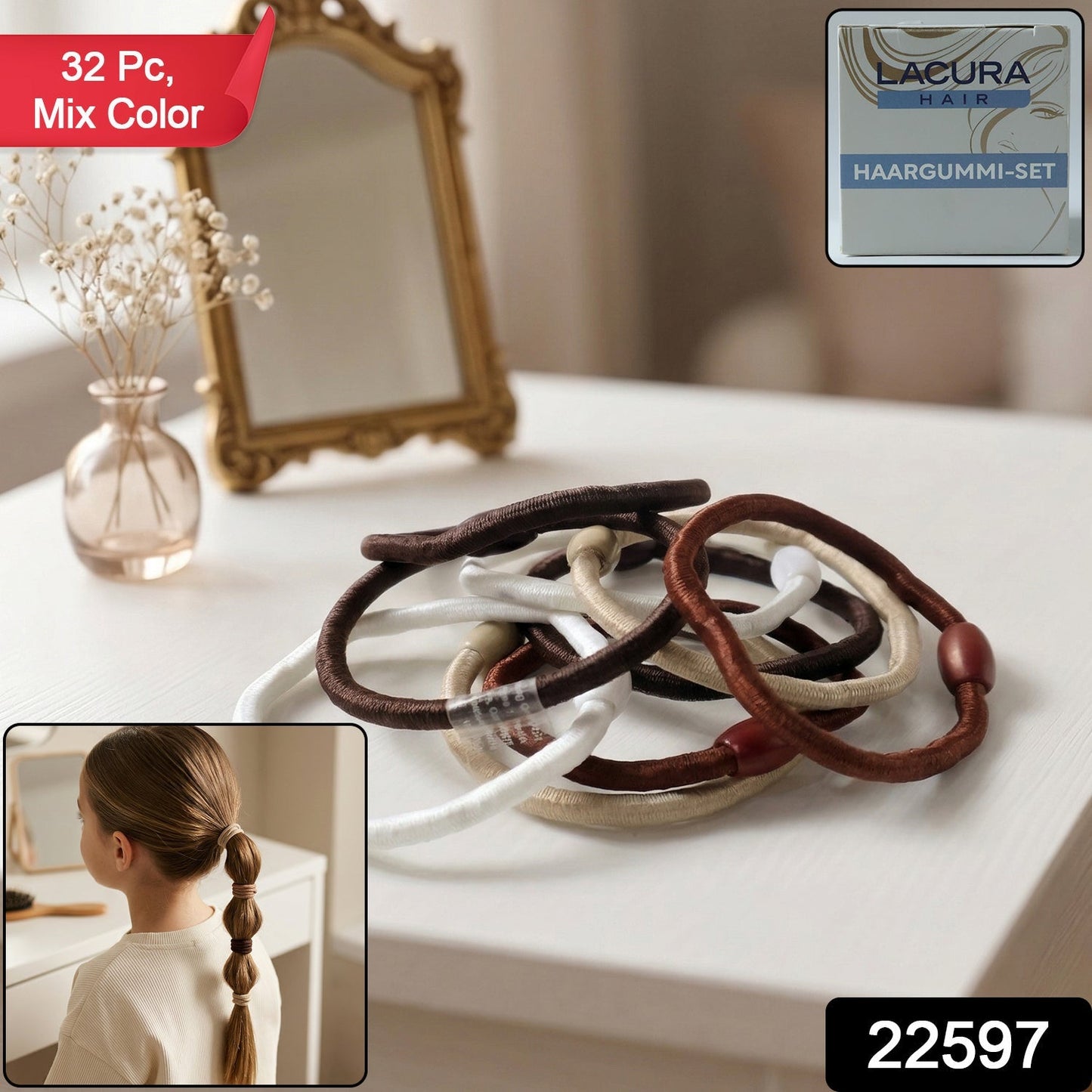 Soft Elastic Hair Rubber Bands Set (32 Pc Mix Color)