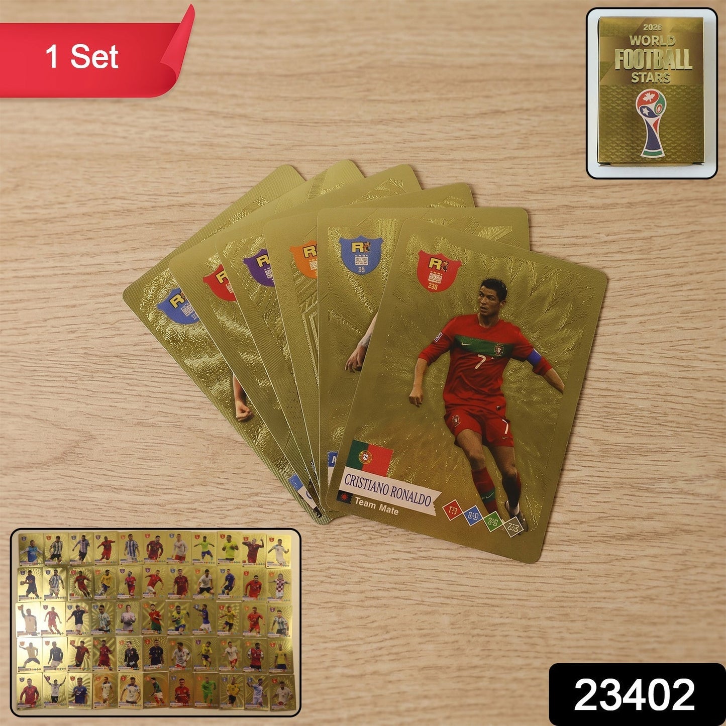 World Football Stars Card Set -Includes 1 Set of Football Player Trading Cards