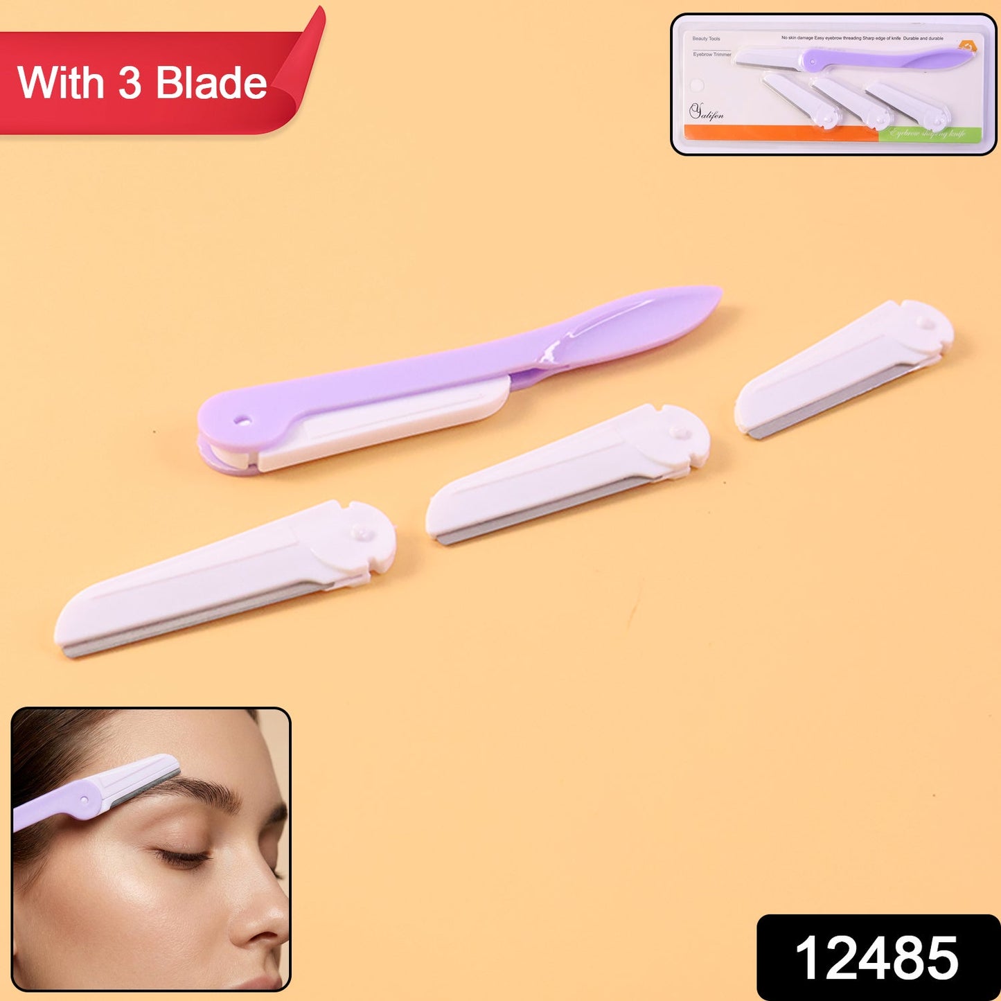 Eyebrow facial hair razor with 3 Replaceable Blades