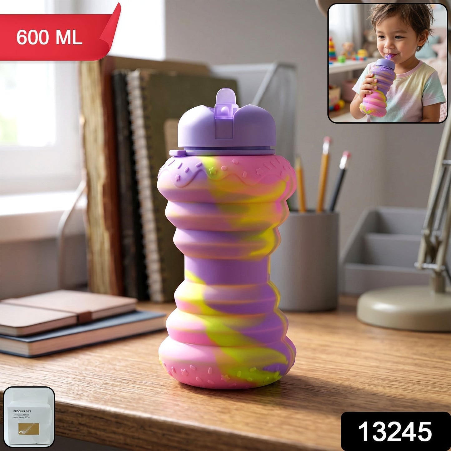 Silicone Style Collapsible Foldable Sports Water Bottle 600 ML (1 Pc)