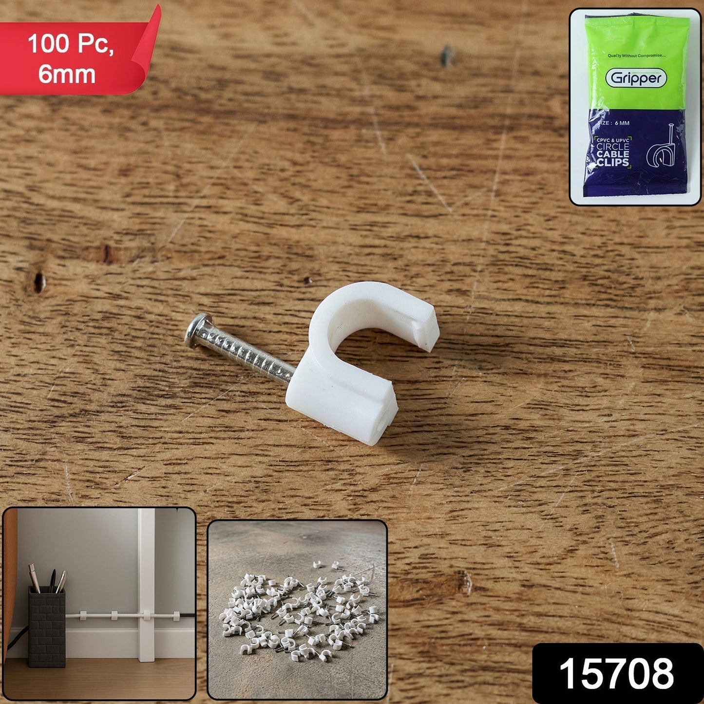 Premium Cable Management Nail Clips for Wire Organization (100 Pc / 6mm)