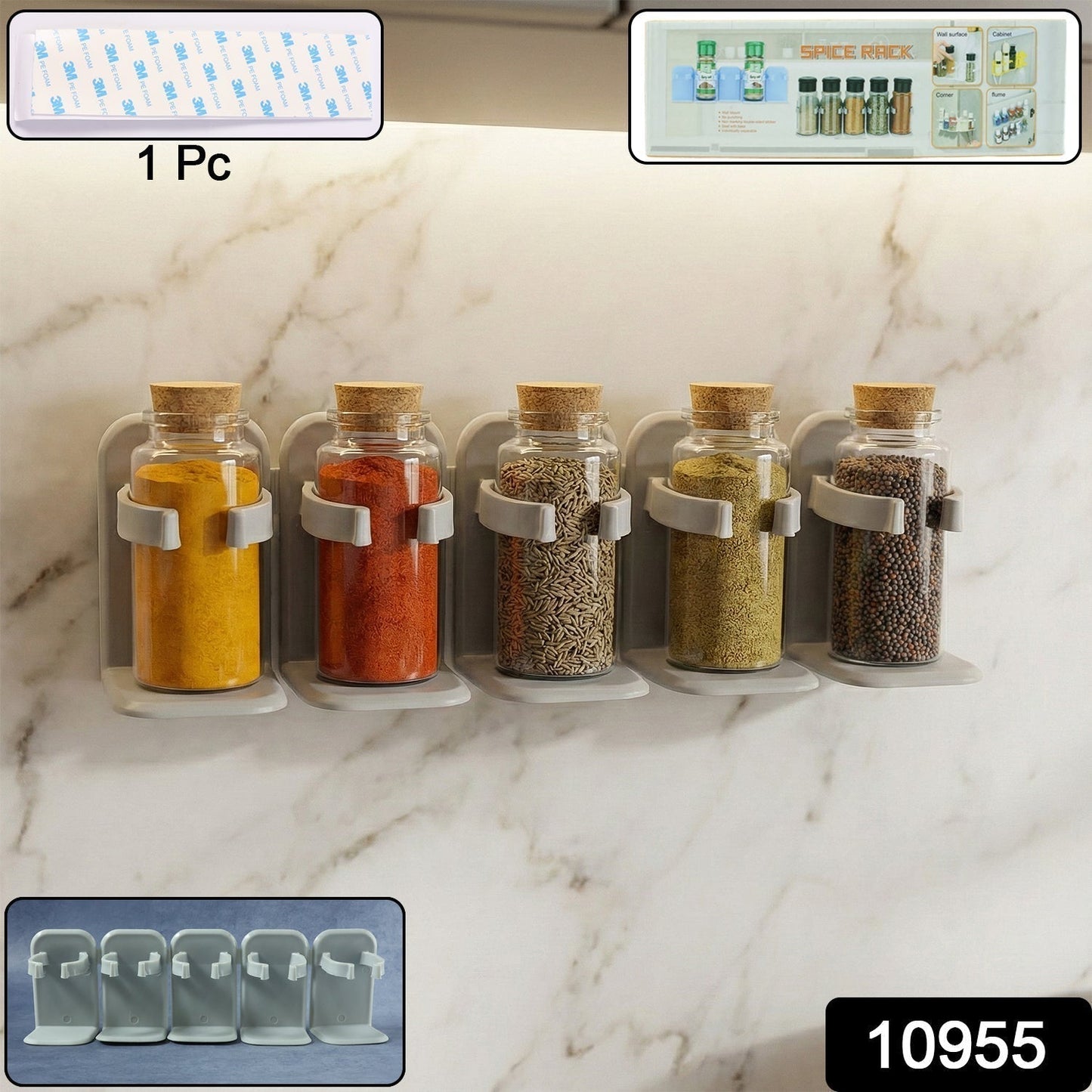 Wall-Mounted Adjustable Spice Rack Organizer (1 Pc)