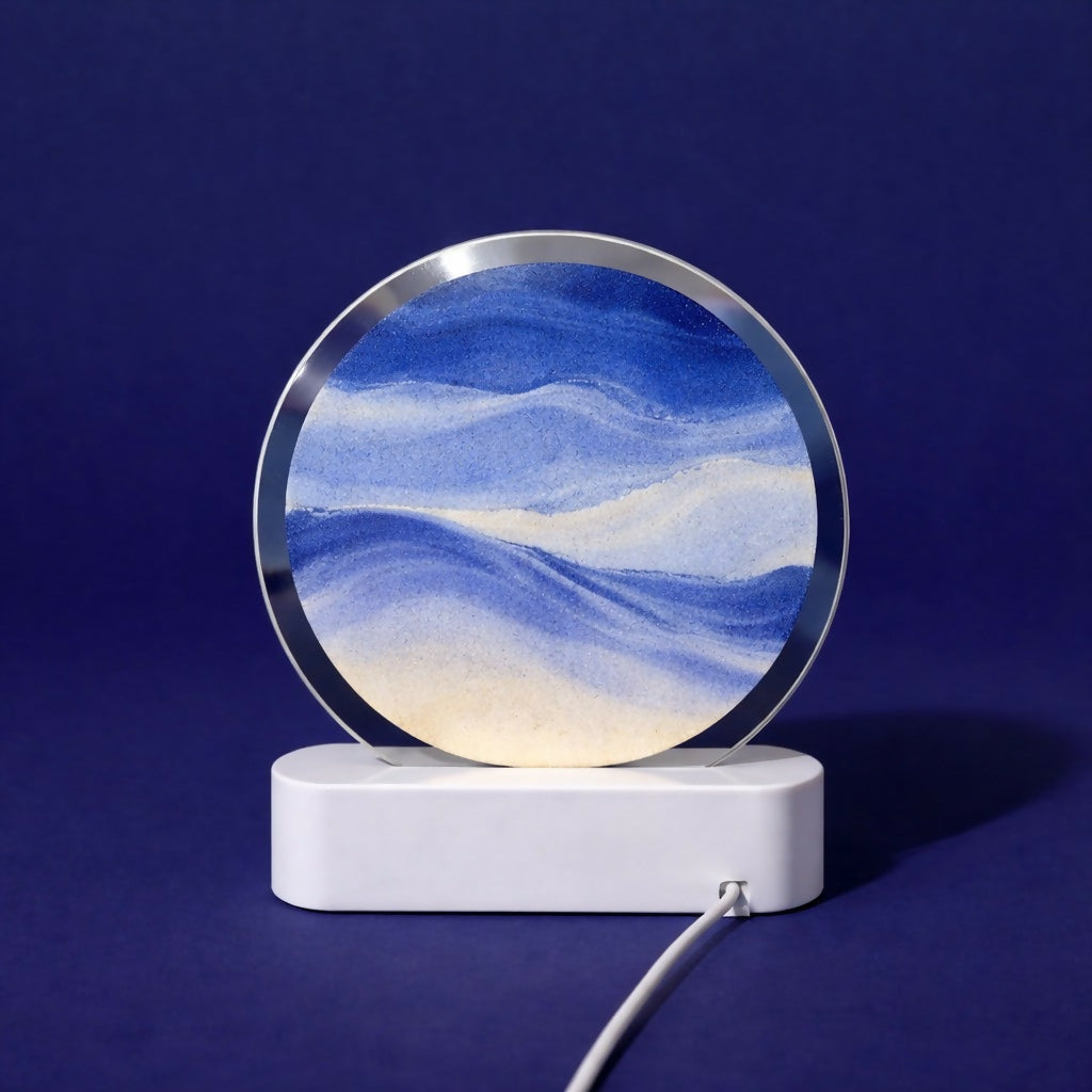 Blue Moving Sand Art LED Lamp Round Decorative Desk Night Light