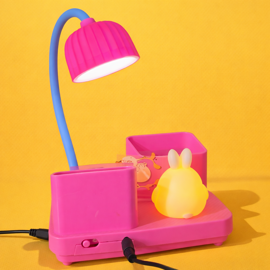 Cute Bunny LED Desk Lamp with Pen Holder & Organizer for Kids Study Table