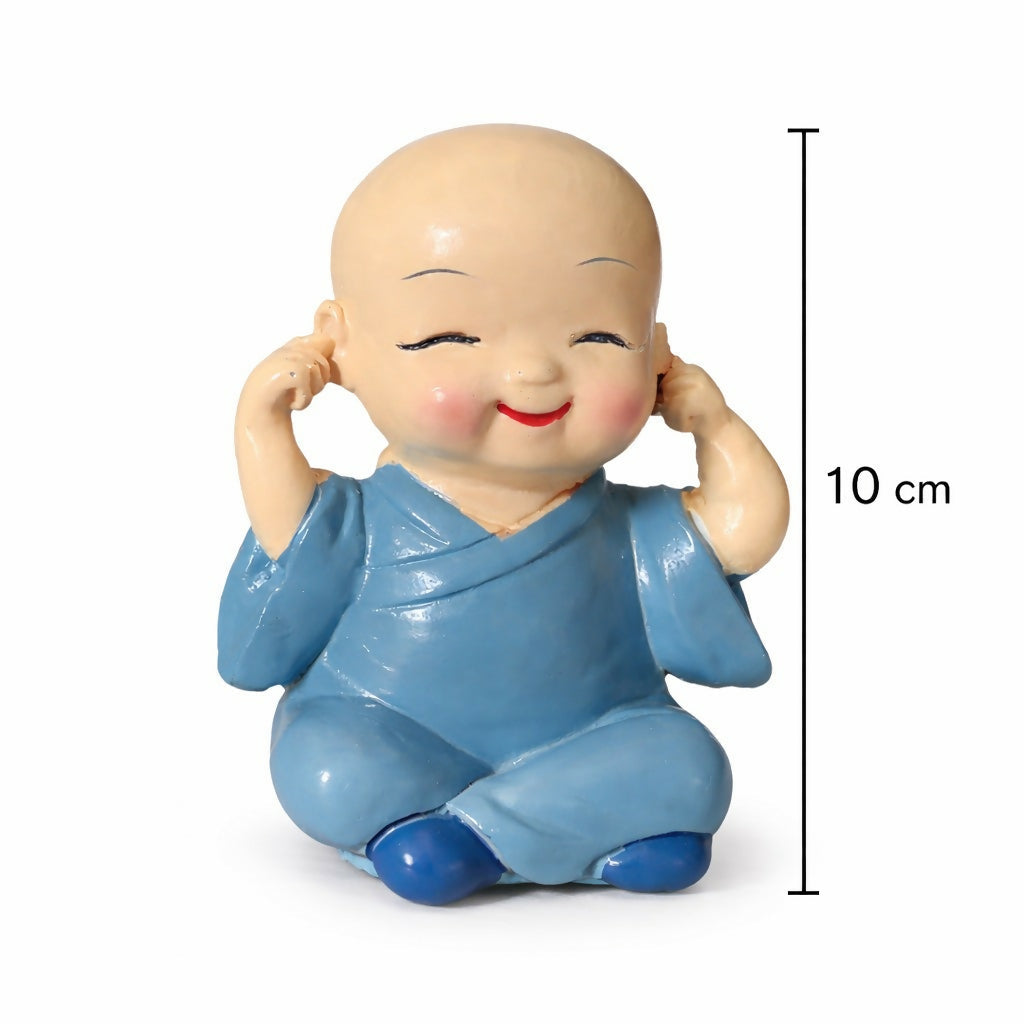 Cute Monk Covering Ears Showpiece Baby Figurine for Desk Decor