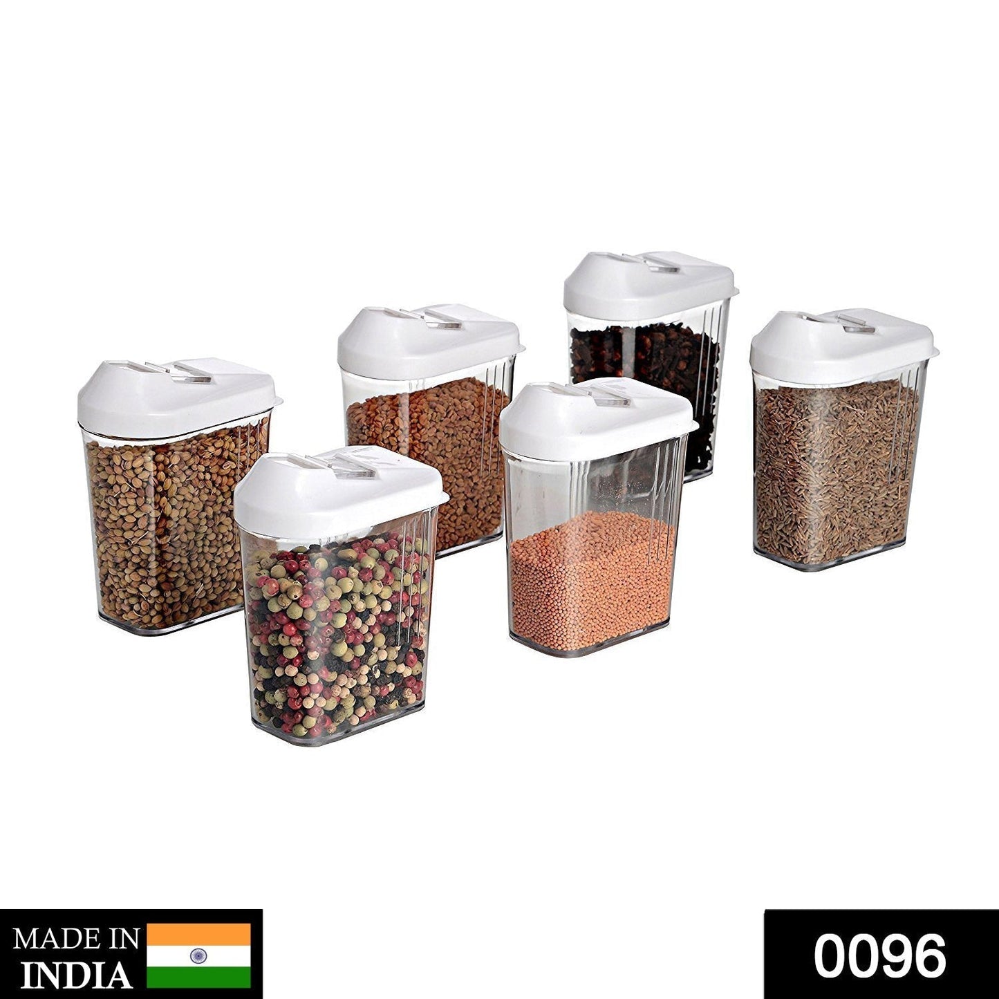 Plastic Easy Flow Storage Jar with Lid (750ml, Set of 6)