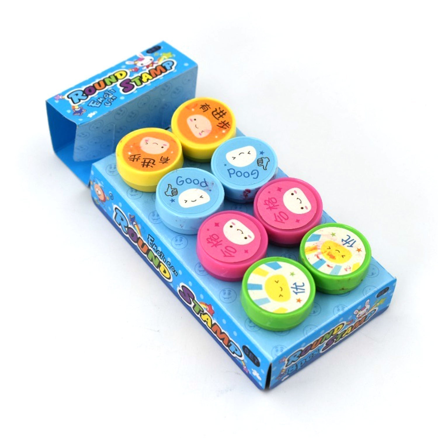 Emoticon Stamps 8 pieces in Round Shape Stamp for Kids Theme Stamps for School Craft & Prefect Gift for Teachers, Parents and Students (Multicolor)