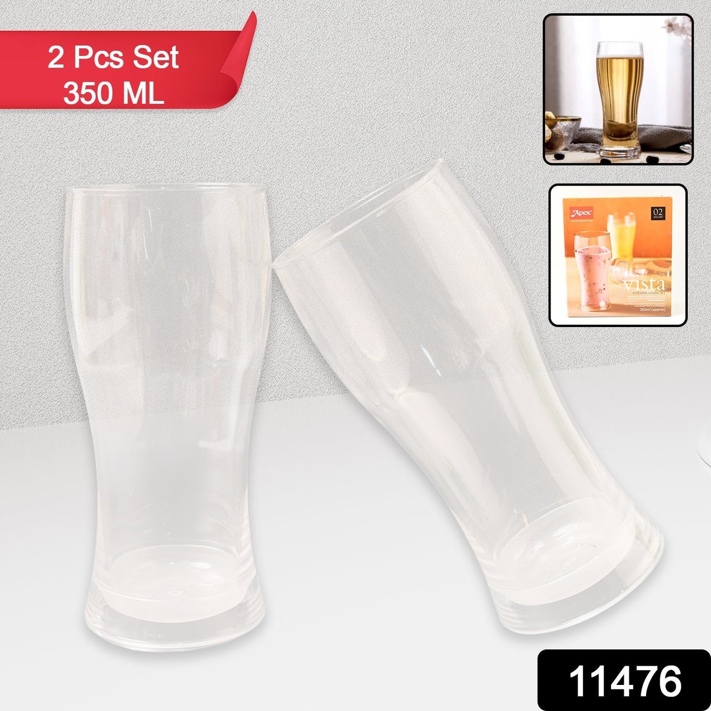 Apex Vista Unbreakable Pitcher Glass Set â€“ 350 ML (Approx) | 2-Piece