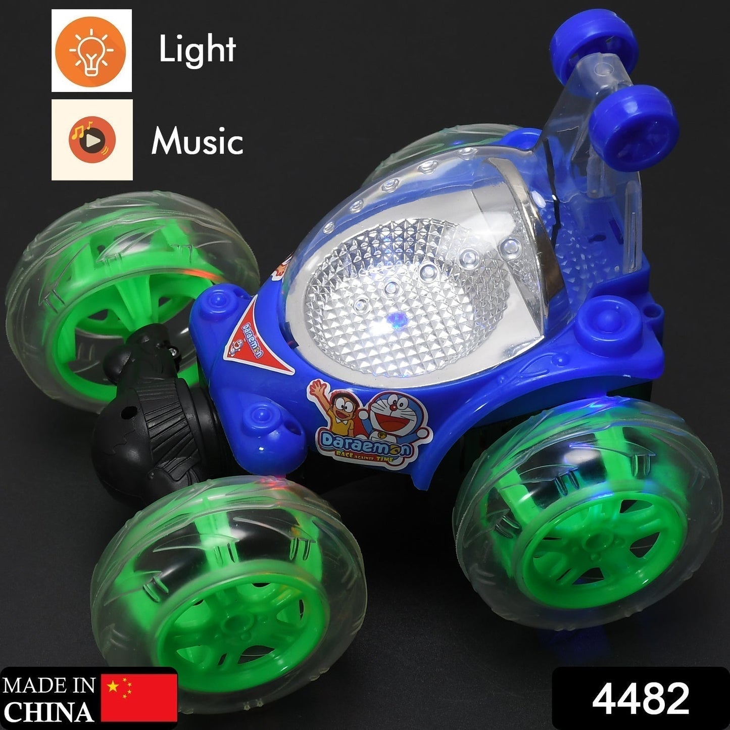 Rechargeable 360Â° Stunt Remote Control Car with 3D Lights & Music for Kids