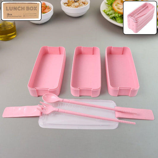 Eco-Friendly 3-Layer Stackable Lunch Box Set with Cutlery