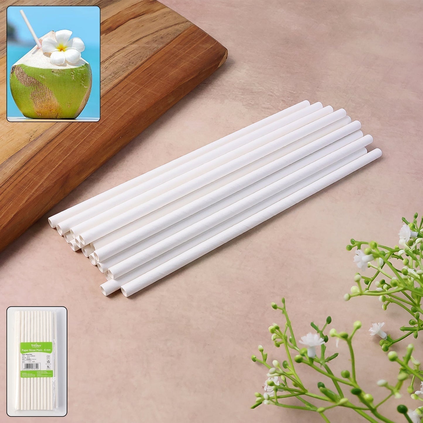 Paper Straw â€“ Plain 6 mm Diameter, 200 mm Length, 50 Pcs Pack
