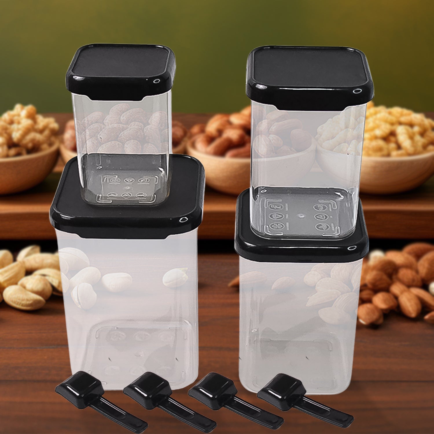 Plastic Air Tight Containers Storage (4 Pc Set With 4 Spoon)