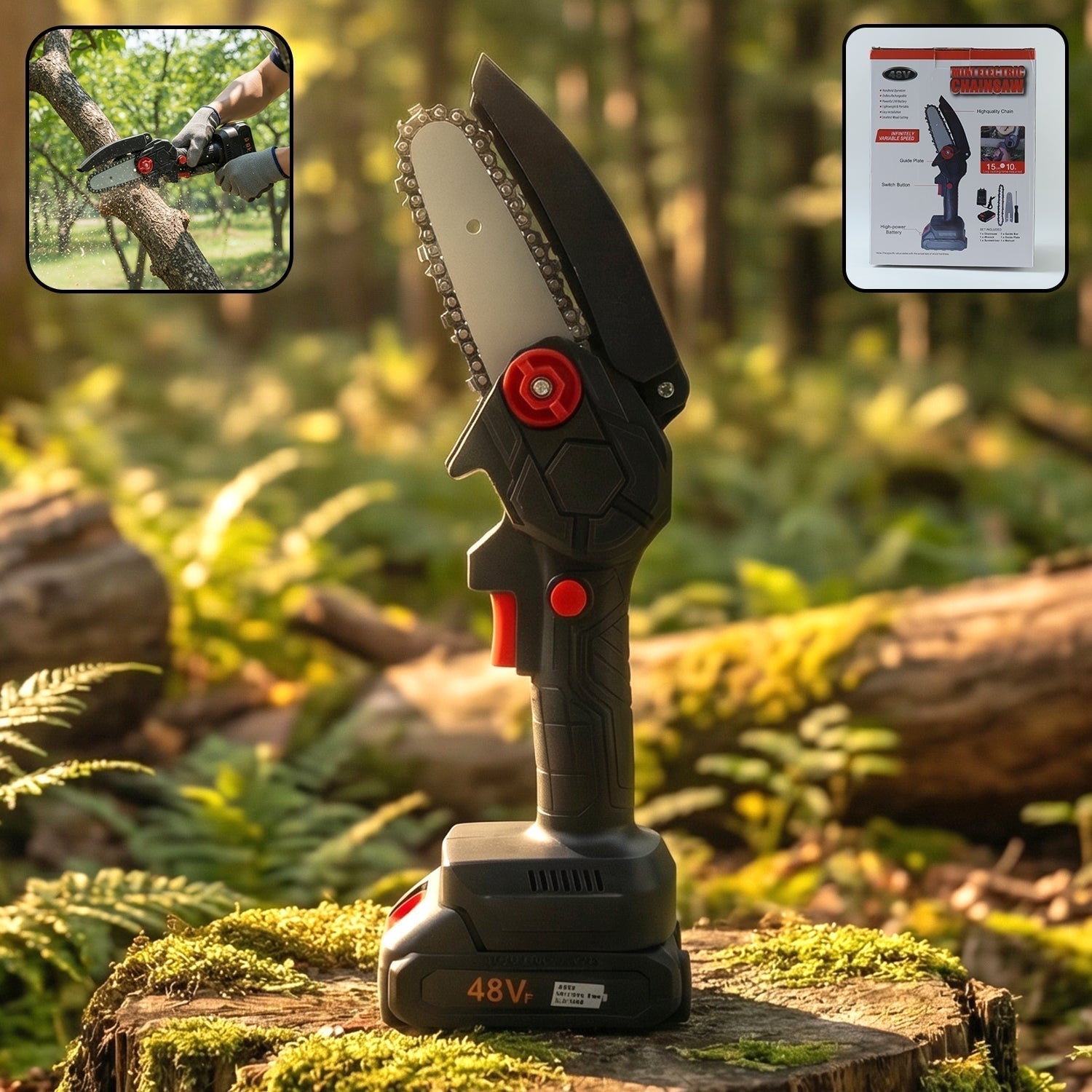 Mini Electric Cordless Chainsaw (1 Set, 48V, Blade size 28 Cm)