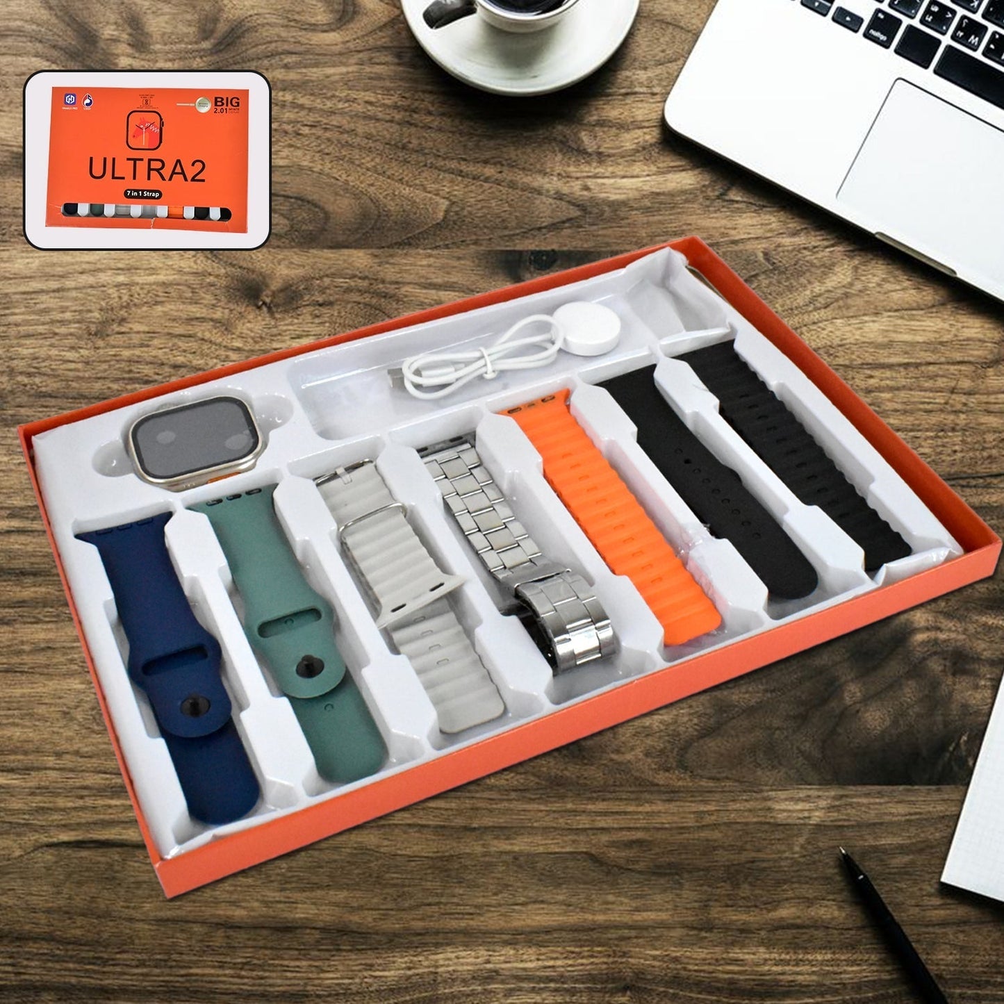 7 in 1 Ultra Smart watch Combo with Seven Classic Straps & Transparent Screen Guard (1 Set / Mix Color)