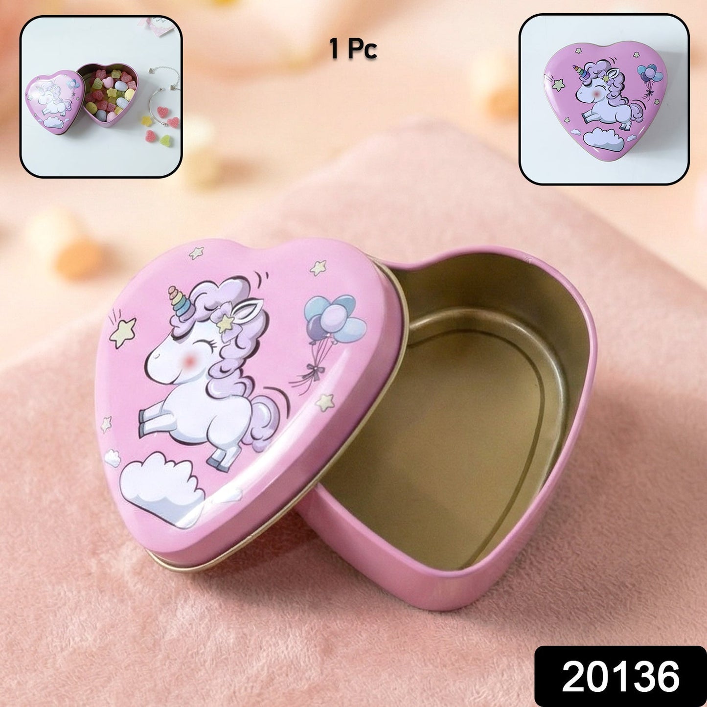 Heart Shaped Unicorn Printed Multipurpose Storage Box (1 Pc)