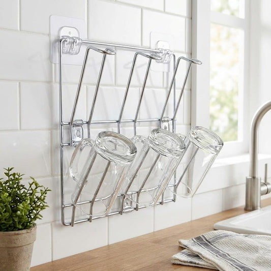 Wall-Mounted Stainless-Steel Cup & Mug Holder Rack (25 x 25 cm, 1 Pc)