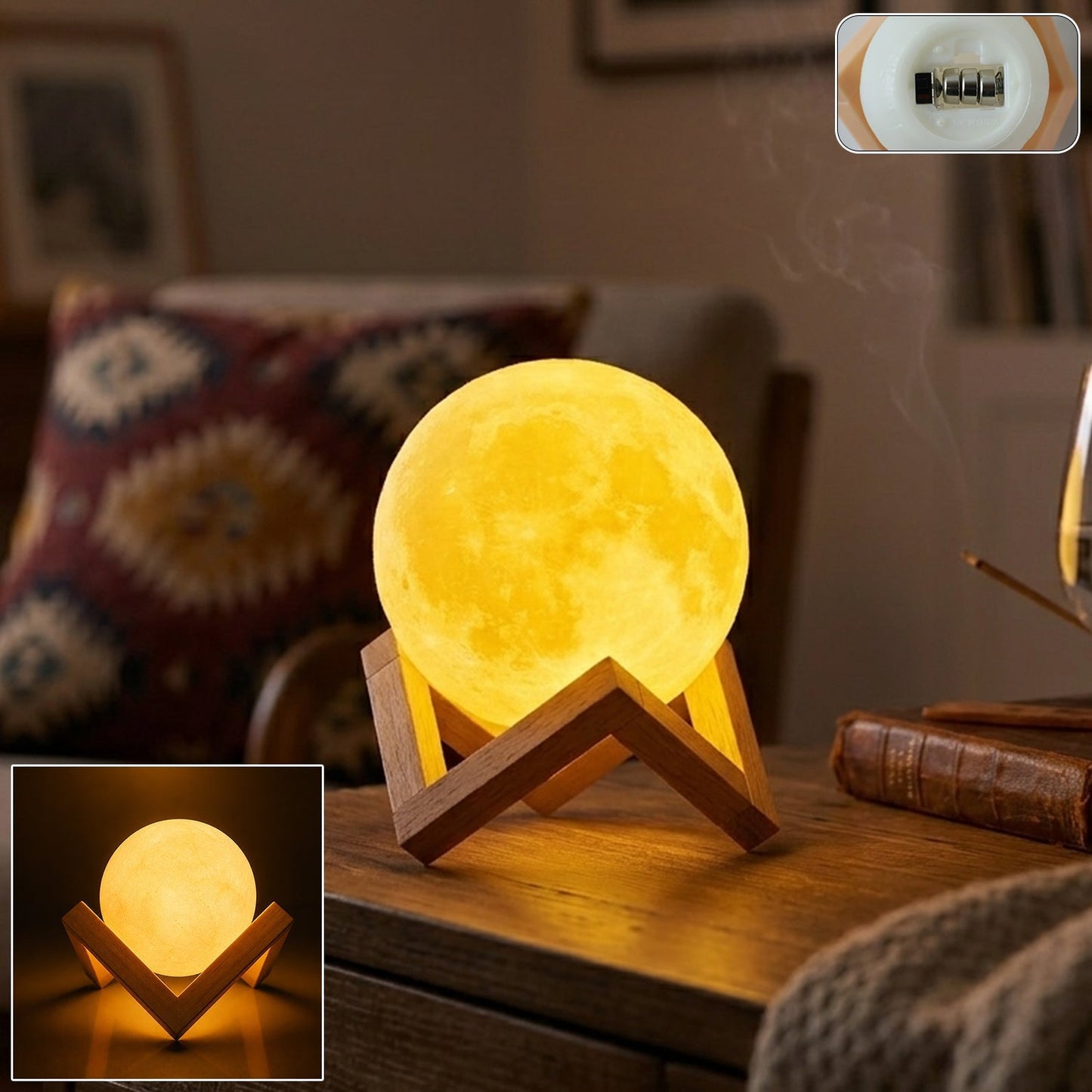 LED Ball Night Lamp with Wooden Stand (1 Pc)