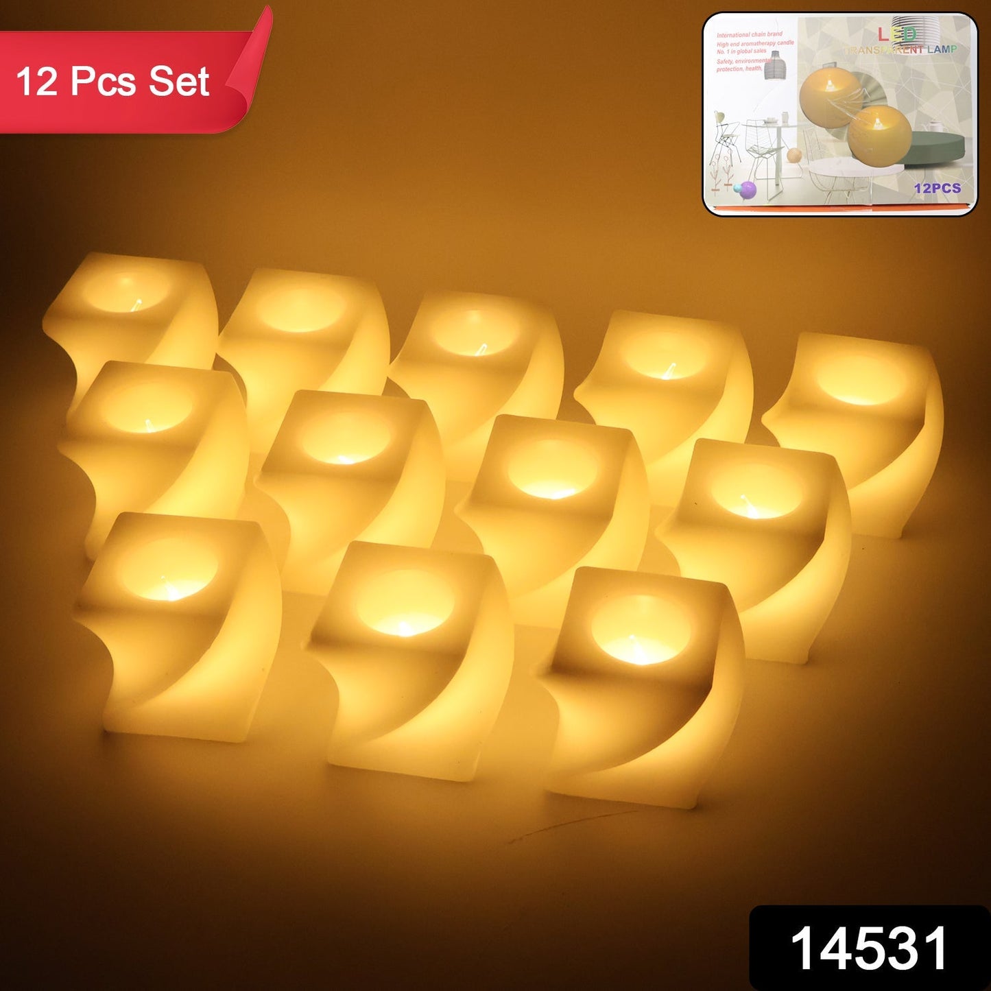 Set of 12 LED Flameless Decorative Candles â€“ Square Shape Tealight Lamps