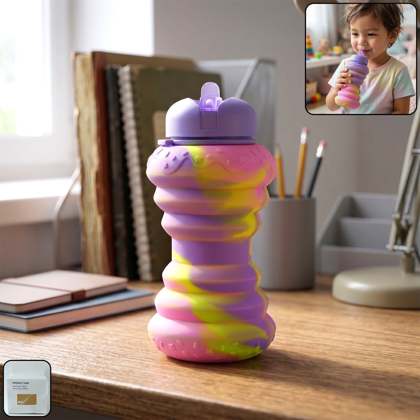 Silicone Style Collapsible Foldable Sports Water Bottle 600 ML (1 Pc)