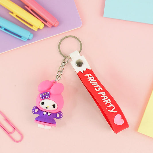 Cute Cartoon Silicone 3D Key Chain with Metal Hook & Strap (Pack of 1)