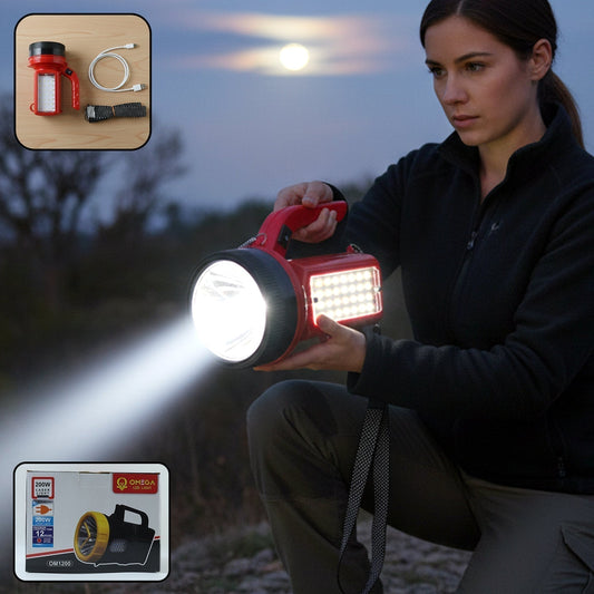 OMEGA 200W High Power LED Laser Torch Light with Side Emergency Light Panel (1 Pc)