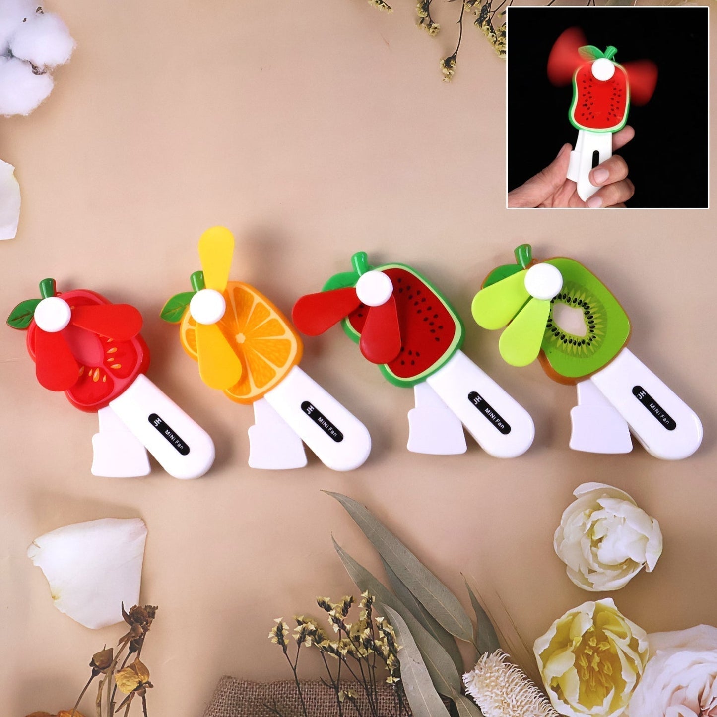 Mini Hand Pressure Fruit-Shaped Fan for Kids (1 Pc / Mix Design)