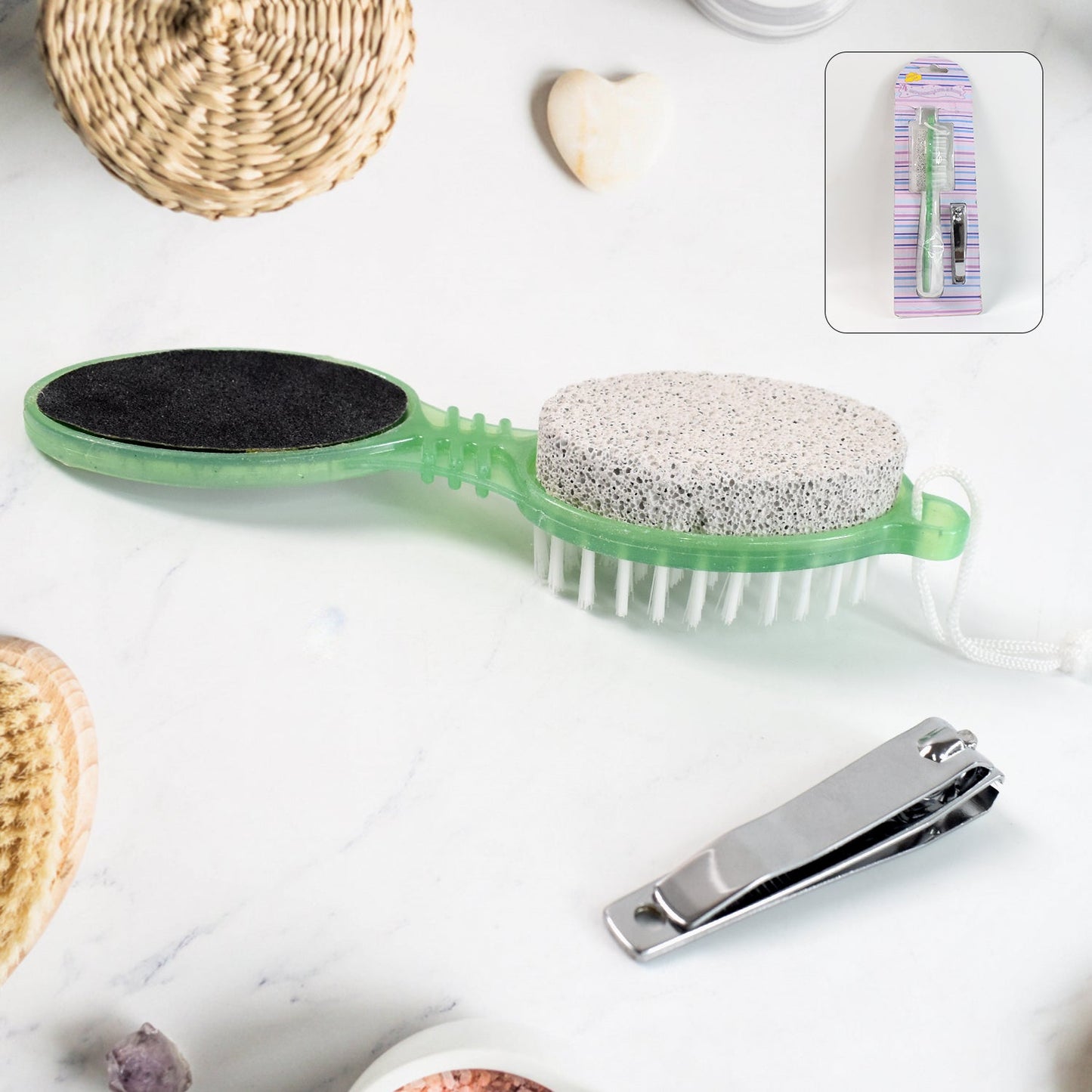 5 In 1 Pedicure Tool Pedicure Brush For Feet Foot Scrubber Foot File With Nail Cutter